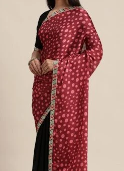 Teen Girls Black N Maroon Blouse N Saree Set Party Wear