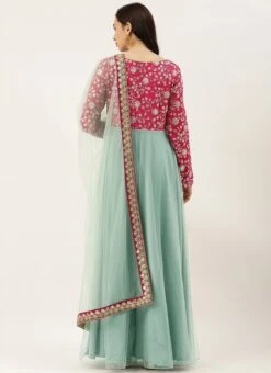 Teen Girls Blue N Pink Embroidered Anarkali Festive Wear -Mahra Clothing Shop Teen Girls Blue N Pink Embroidered Anarkali TGSLBS02102959 b