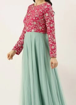 Teen Girls Blue N Pink Embroidered Anarkali Festive Wear