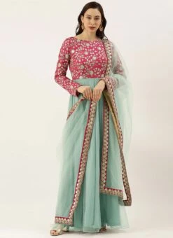 Teen Girls Blue N Pink Embroidered Anarkali Festive Wear -Mahra Clothing Shop Teen Girls Blue N Pink Embroidered Anarkali TGSLBS02102959 u