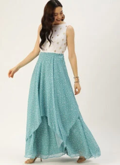 Teen Girls Blue N White Georgette Handkerchief Style Gown Festive Wear -Mahra Clothing Shop Teen Girls Blue N White Georgette Handkerchief Style Gown TGIWBS02104142 u