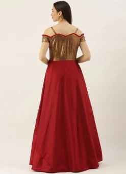 Teen Girls Brown N Maroon Sequins Georgette Floor Length Gown Party Wear -Mahra Clothing Shop Teen Girls Brown N Maroon Sequins Georgette Floor Length Gown TGIWBS02104245 b