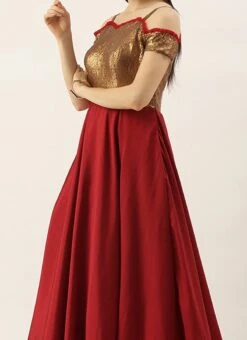 Teen Girls Brown N Maroon Sequins Georgette Floor Length Gown Party Wear
