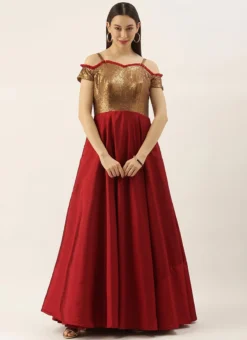 Teen Girls Brown N Maroon Sequins Georgette Floor Length Gown Party Wear -Mahra Clothing Shop Teen Girls Brown N Maroon Sequins Georgette Floor Length Gown TGIWBS02104245 u