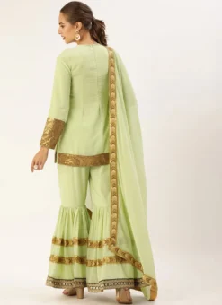 Teen Girls Gathered Flare Green Embroidered Gharara Suit Festive Wear -Mahra Clothing Shop Teen Girls Gathered Flare Green Embroidered Gharara Suit TGSLBS02103967 b