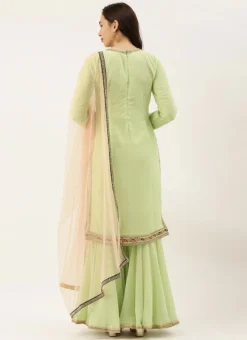 Teen Girls Green Ebroidered Square Neck Sharara Suit Festive Wear -Mahra Clothing Shop Teen Girls Green Ebroidered Square Neck Sharara suit TGSLBS02102951 b