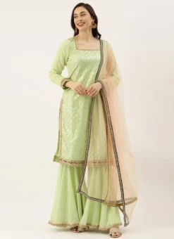 Teen Girls Green Ebroidered Square Neck Sharara Suit Festive Wear -Mahra Clothing Shop Teen Girls Green Ebroidered Square Neck Sharara suit TGSLBS02102951 u