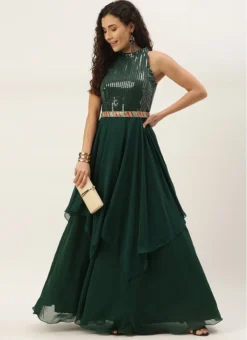 Teen Girls Green Embroidered Handkerchief Gown Party Wear -Mahra Clothing Shop Teen Girls Green Embroidered Handkerchief Gown TGIWBS02105330 u