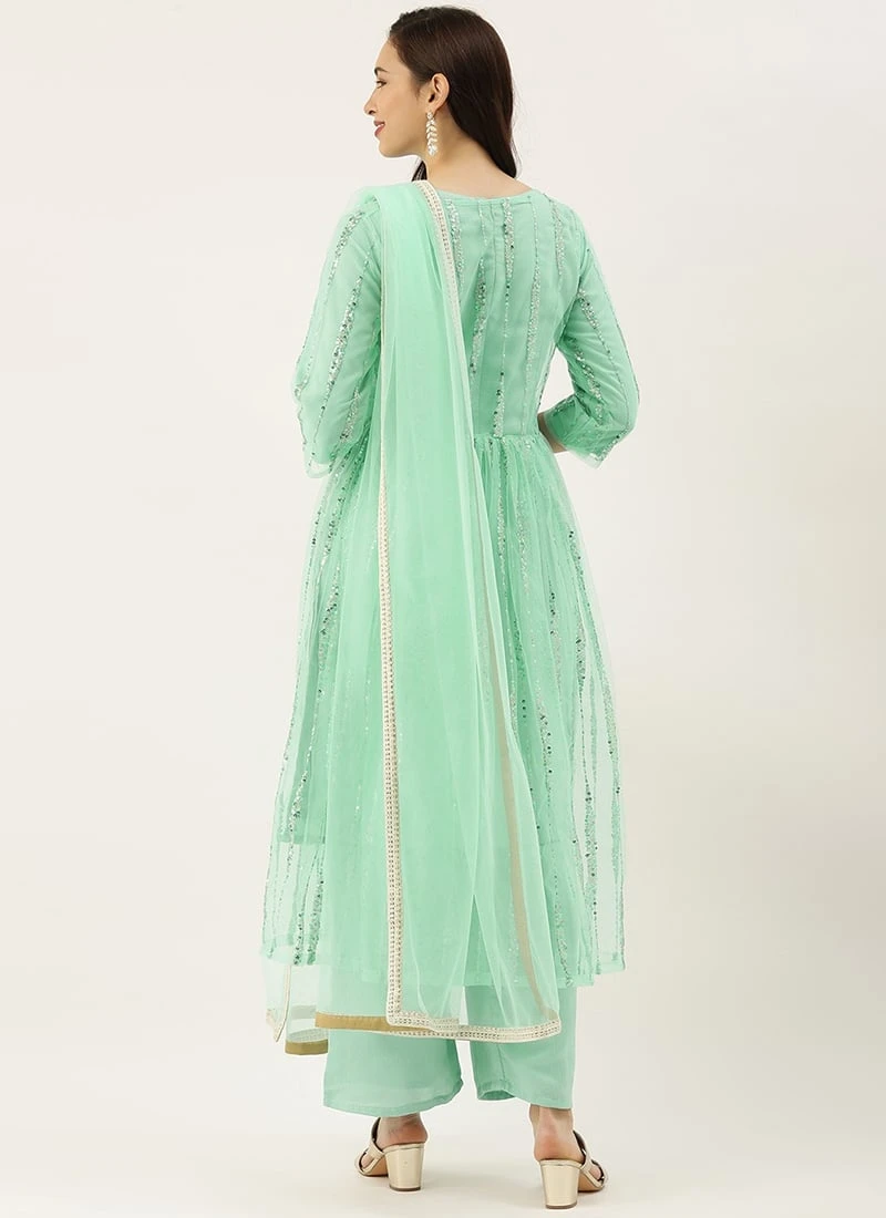 Teen Girls Green Embroidered Jacket Style Wide Leg Pant Set Festive Wear 4 Teen Girls Green Embroidered Jacket Style Wide Leg Pant Set Festive Wear - Image 4