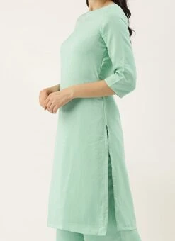 Teen Girls Green Embroidered Jacket Style Wide Leg Pant Set Festive Wear