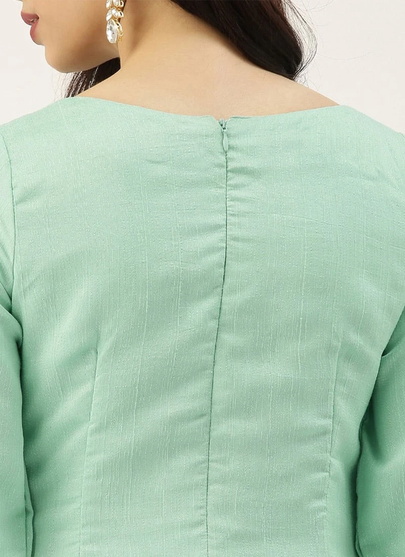 Teen Girls Green Embroidered Jacket Style Wide Leg Pant Set Festive Wear 6 Teen Girls Green Embroidered Jacket Style Wide Leg Pant Set Festive Wear - Image 6