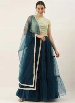 Teen Girls Green Georgette Sequins N Blue Net Lehenga Festive Wear 6 Teen Girls Green Georgette Sequins N Blue Net Lehenga Festive Wear -Mahra Clothing Shop Teen Girls Green Georgette Sequins N Blue Net Lehenga TGGHBS02104306 u