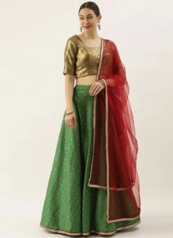 Teen Girls Green N Brown Sequins Lehenga Set Festive Wear -Mahra Clothing Shop Teen Girls Green N Brown Sequins Lehenga Set TGGHBS02104292 u