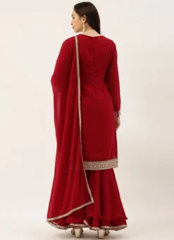 Teen Girls Maroon Embroidered Gharara Suit Festive Wear -Mahra Clothing Shop Teen Girls Maroon Embroidered Gharara Suit TGSLBS02102943 b