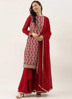 Teen Girls Maroon Embroidered Gharara Suit Festive Wear -Mahra Clothing Shop Teen Girls Maroon Embroidered Gharara Suit TGSLBS02102943 u