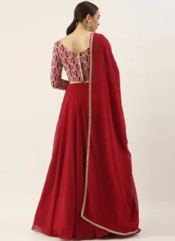 Teen Girls Maroon Georgette Embroidered Boat Neck Lehenga Festive Wear -Mahra Clothing Shop Teen Girls Maroon Georgette Embroidered Boat Neck Lehenga TGGHBS02104283 b