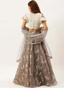 Teen Girls Off White Embroidered N Organza Lehenga Set Festive Wear -Mahra Clothing Shop Teen Girls Off White Embroidered N Organza Lehenga Set TGGHBS02009900 b