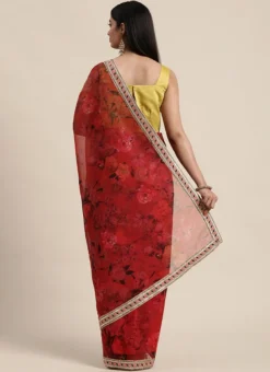 Teen Girls Red Organza Digital Printed Saree N Yellow Blouse Festive Wear -Mahra Clothing Shop Teen Girls Red Organza Digital Printed Saree N Yellow Blouse TGSABS02104140 b