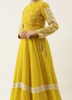 Teen Girls Yellow Embroidered Pleated Style Lehenga Festive Wear