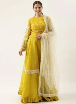 Teen Girls Yellow Embroidered Pleated Style Lehenga Festive Wear -Mahra Clothing Shop Teen Girls Yellow Embroidered Pleated Style Lehenga TGGHBS02102939 u