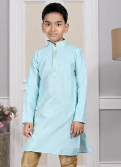 Turquoise Art Silk Printed Kurta Pyjama Party Wear -Mahra Clothing Shop Turquoise Art Silk Printed Kurta Pyjama KDMRG13041 b