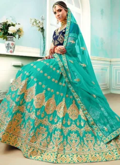Turquoise Embroidered A Line Lehenga Wedding Wear 7 Turquoise Embroidered A Line Lehenga Wedding Wear -Mahra Clothing Shop Turquoise Embroidered A Line Lehenga GHSSIT33805 b