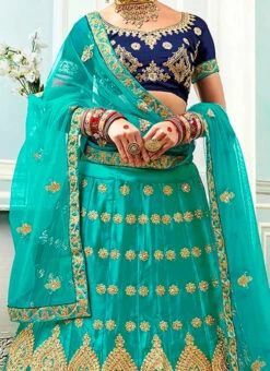 Turquoise Embroidered A Line Lehenga Wedding Wear