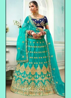 Turquoise Embroidered A Line Lehenga Wedding Wear 6 Turquoise Embroidered A Line Lehenga Wedding Wear -Mahra Clothing Shop Turquoise Embroidered A Line Lehenga GHSSIT33805 u