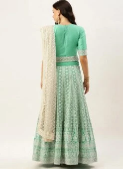 Teen Girls Turquoise N Green Embroidered Kali Lehenga Wedding Wear -Mahra Clothing Shop Turquoise N Green Embroidered Kali Lehenga GHBS02104321 b
