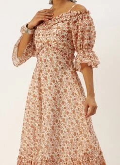 White Art Silk Digital Printed Maxi Dress After Six Wear