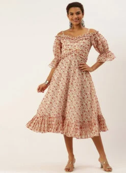 White Art Silk Digital Printed Maxi Dress After Six Wear -Mahra Clothing Shop White Art Silk Digital Printed Maxi Dress DRBS02209823 u