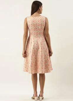 White Brocade Boat Neck Flared Dress Festive Wear -Mahra Clothing Shop White Brocade Boat Neck Flared Dress DRBS02201299 b