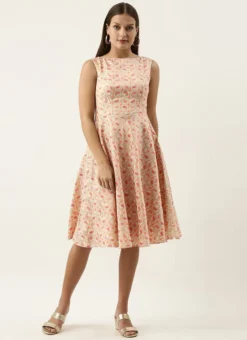 White Brocade Boat Neck Flared Dress Festive Wear -Mahra Clothing Shop White Brocade Boat Neck Flared Dress DRBS02201299 u