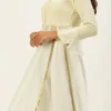 Teen Girls White Embroidered Anarkali Suit Festive Wear