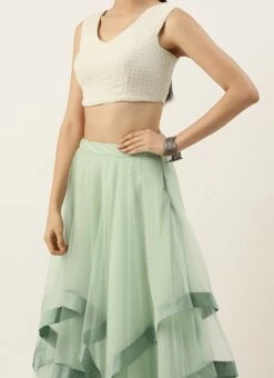 Teen Girls White Embroidered Georgette Lehenga Set Festive Wear