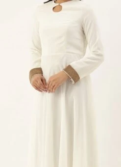 Teen Girls White Embroidered Jacket Style Anarkali Suit Festive Wear