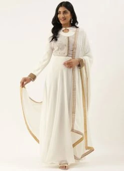 Teen Girls White Embroidered Jacket Style Anarkali Suit Festive Wear -Mahra Clothing Shop White Embroidered Jacket Style Anarkali Suit SLBS02012725 u 1