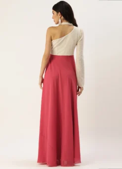 Teen Girls White Embroidered One Shoulder Gown Festive Wear -Mahra Clothing Shop White Embroidered One Shoulder Gown IWBS02204741 b