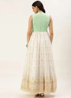 White Embroidered Pleated Style Gown Party Wear -Mahra Clothing Shop White Embroidered Pleated Style Gown IWBS02209734 b