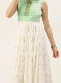 White Embroidered Pleated Style Gown Party Wear