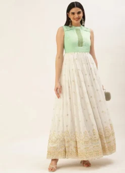 White Embroidered Pleated Style Gown Party Wear -Mahra Clothing Shop White Embroidered Pleated Style Gown IWBS02209734 u