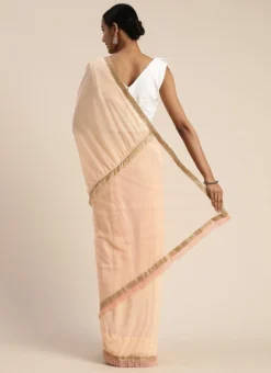 White Embroidered Ruffles Blouse N Peach Saree Party Wear -Mahra Clothing Shop White Embroidered Ruffles Blouse N Peach Saree SABS02004386 b