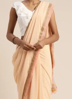 White Embroidered Ruffles Blouse N Peach Saree Party Wear