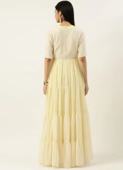 Teen Girls White Embroidery Jacket N Yellow Taffeta Dress Festive Wear -Mahra Clothing Shop White Embroidery Jacket N Yellow Taffeta Dress IWBS02205023 b