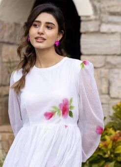 White Faux Chiffon Digital Print Fit And Flare Dress After Six Wear -Mahra Clothing Shop White Faux Chiffon Digital Print Fit And Flare Dress DRSSUF1304 b