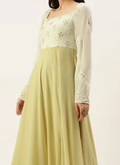 Teen Girls White Foil Print Gown Festive Wear