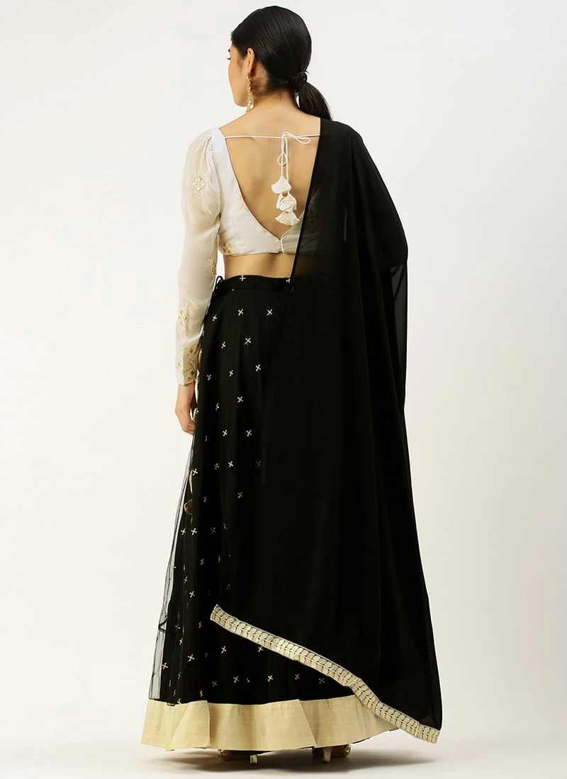 Teen Girls White Foil Print Viscose Black Lehenga Festive Wear 4 Teen Girls White Foil Print Viscose Black Lehenga Festive Wear - Image 4