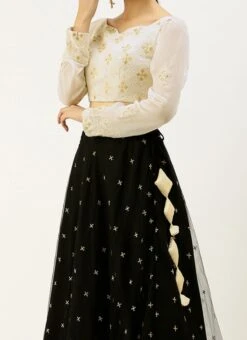 Teen Girls White Foil Print Viscose Black Lehenga Festive Wear