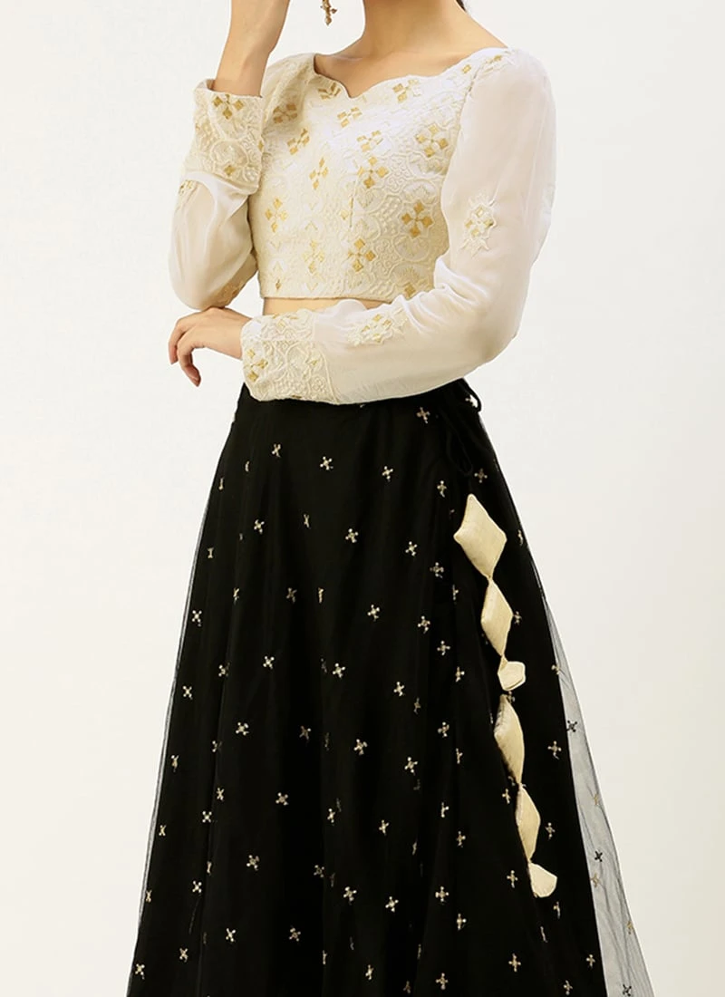 Teen Girls White Foil Print Viscose Black Lehenga Festive Wear 1 Teen Girls White Foil Print Viscose Black Lehenga Festive Wear