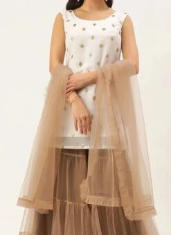 Teen Girls White Georgette N Brown Layered Palazzo Set Festive Wear